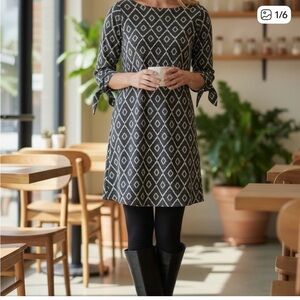 Loft Geometric Patterned Dress with Tie Sleeves